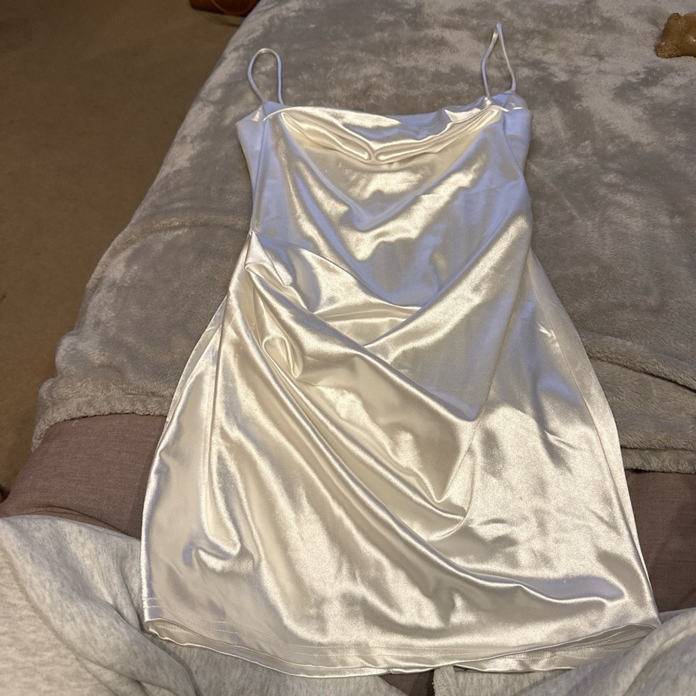 Windsor Ivory Satin Cowl Slip Mini Dress
